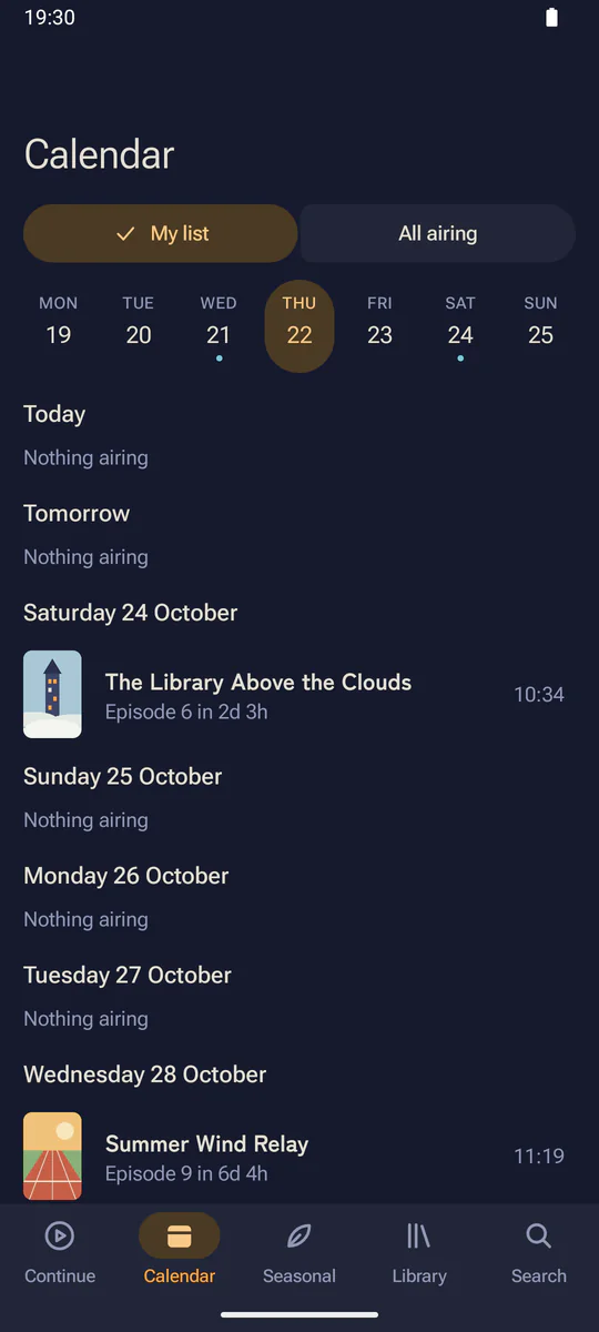 The Android app’s calendar for the week