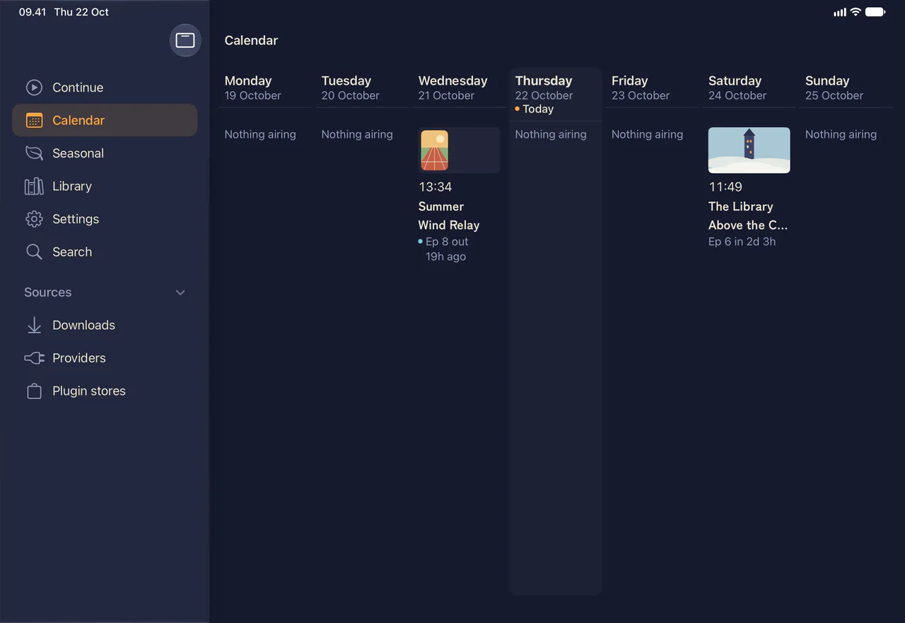 The iPad app’s calendar for the week