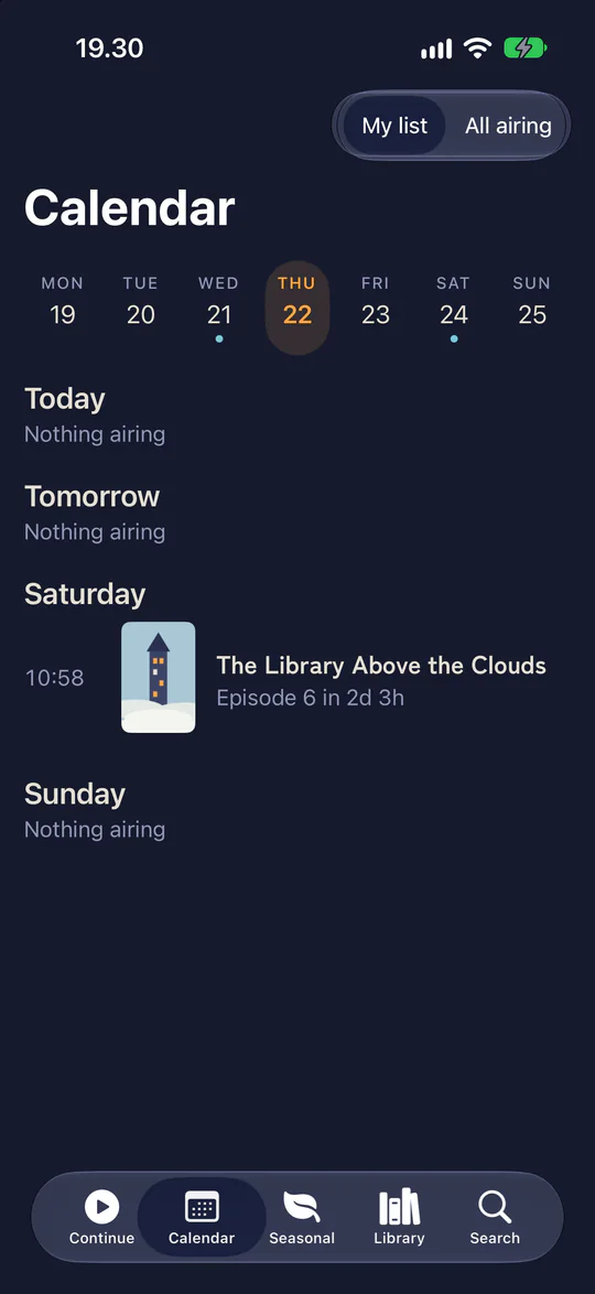The iPhone app’s calendar for the week