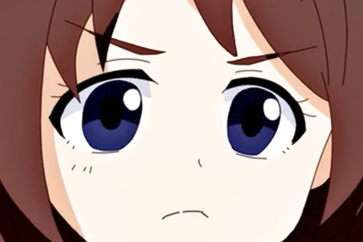 A close-up of a character's face from a 480p stream, shown at 1080p, with no upscaling